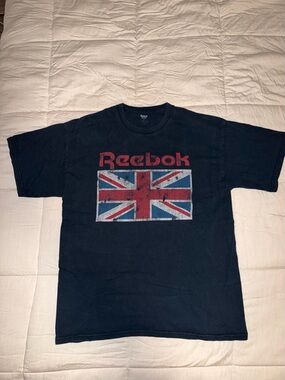 Vintage Reebok Black Short Sleeve Tee with Union Jack Graphic